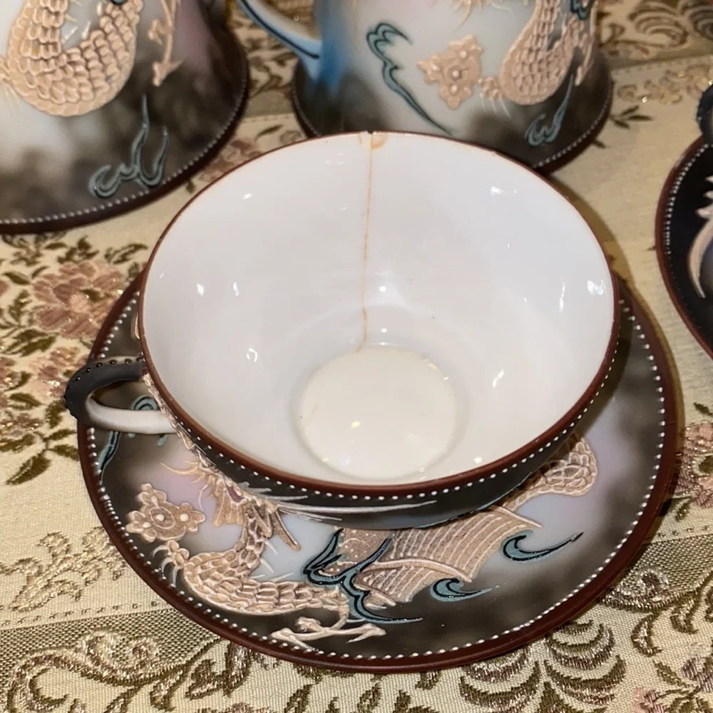 Vintage 14 pc tea set RS Hand-Painted Dragon, Made in Japan, Eggshell Porcelain